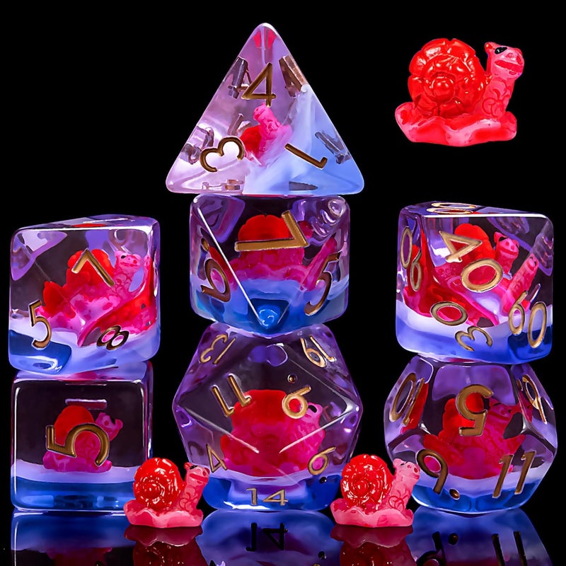 weyano DND Resin Snail Dice Set, Red D&D Polyhedral Dice for Dungeons and Dragons RPG, MTG Role Playing Games D and D Dice 7pc D20 D12 D10 D8 D6 D4 - Image 1